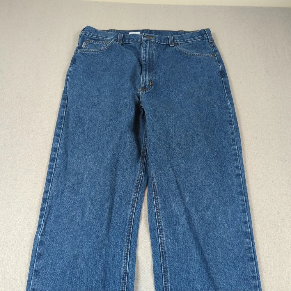 Carhartt Jeans Mens 38x36 Blue Relaxed Fit Utility Workwear Faded Distressed